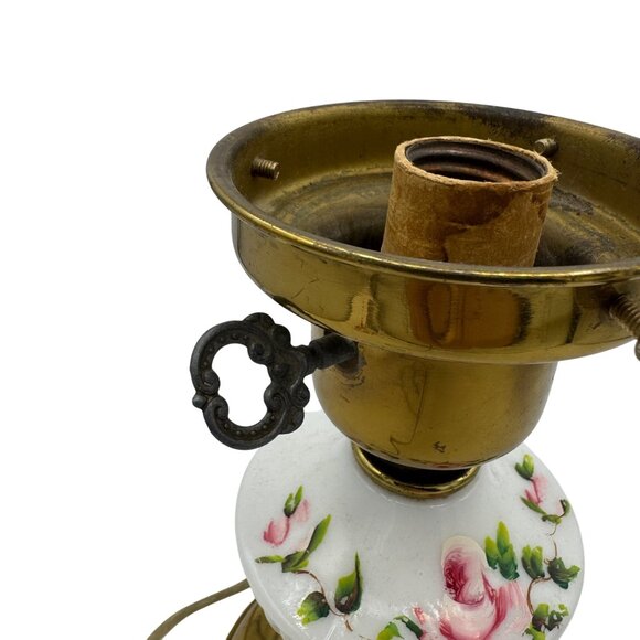 Vintage Brass & Porcelain Table Lamp With Floral Design No Shade - Picture 5 of 7